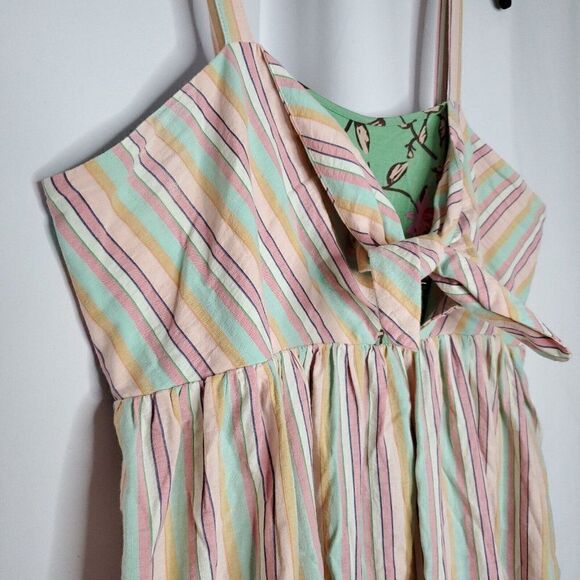 Striped Sleeveless Maxi Dress XXL Pink Aqua Yellow Floral Accent Matilda Jane - Picture 3 of 5